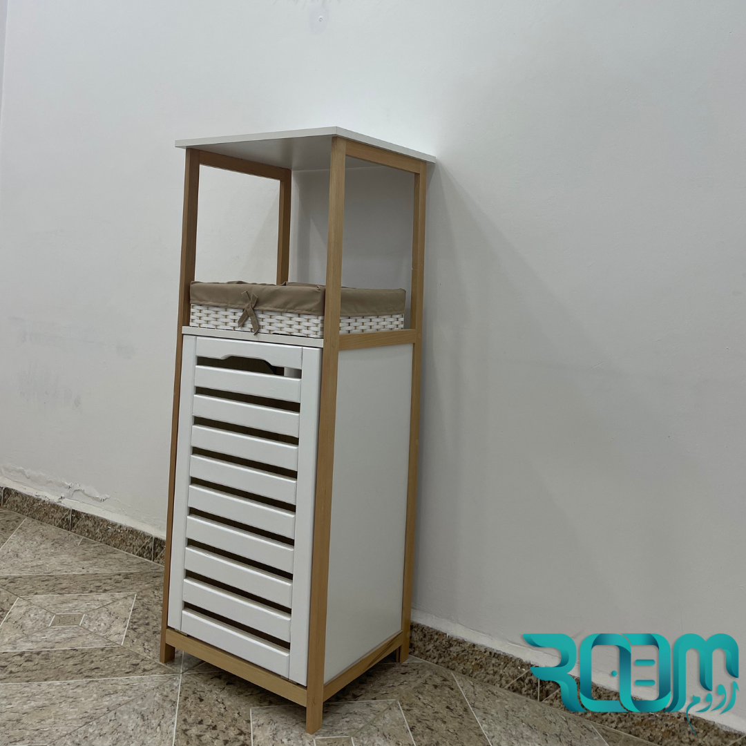 GRAND MODELE / Meuble salle de bain et panier à linge en bois hêtre