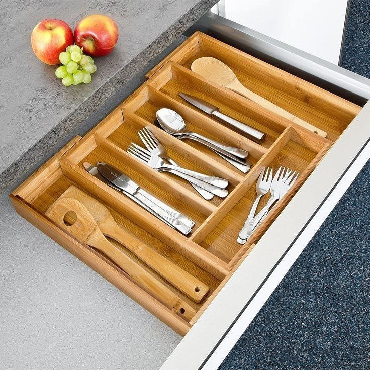 Rangement cuillère tiroir cuisine en bois hêtre rangement ustensiles et coutellerie