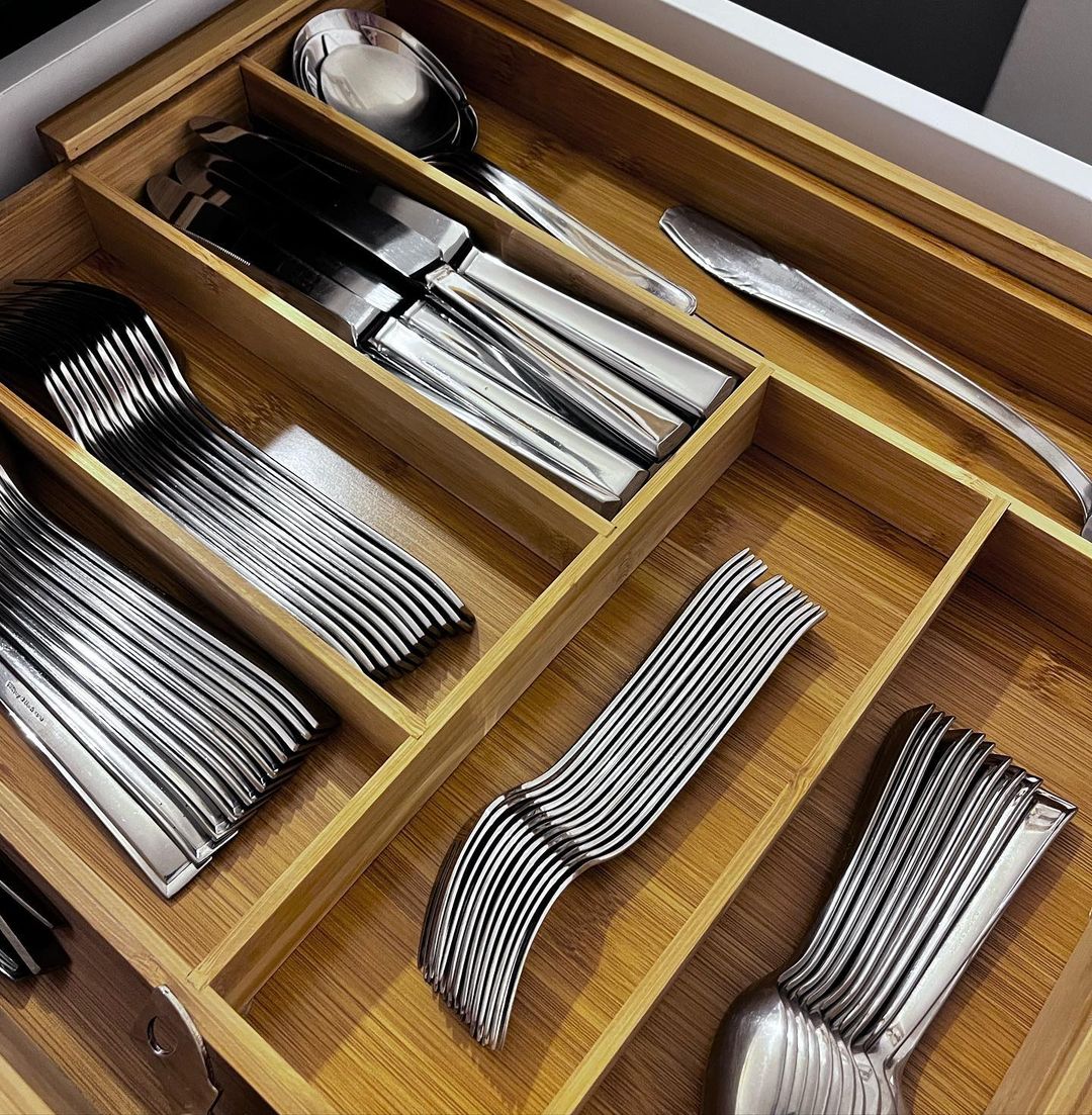 Rangement cuillère tiroir cuisine en bois hêtre rangement ustensiles et coutellerie