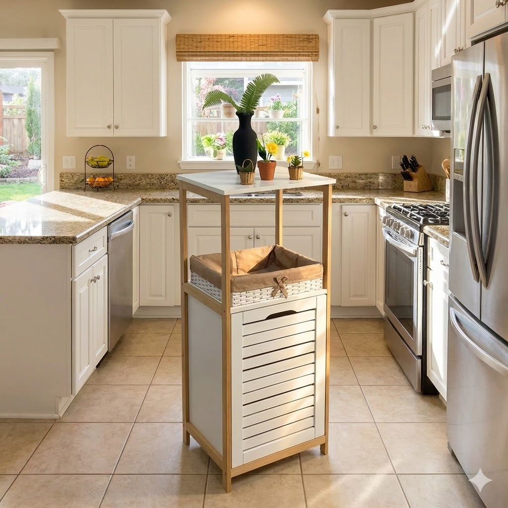 Meuble salle de bain et panier à linge en bois hêtre