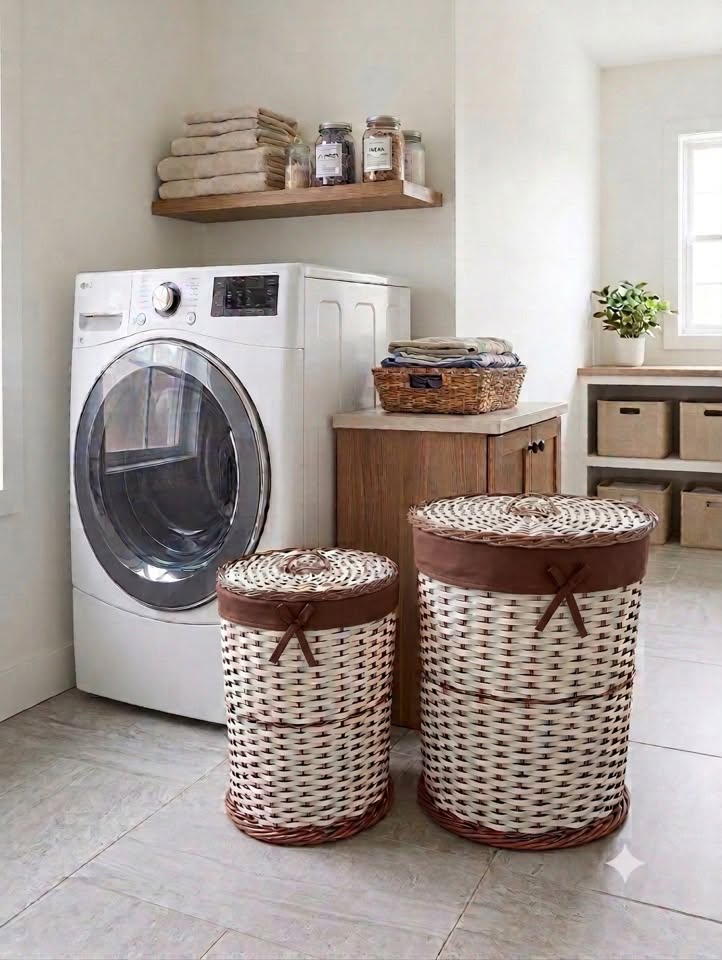 Paire de corbeille à linge en osier naturel