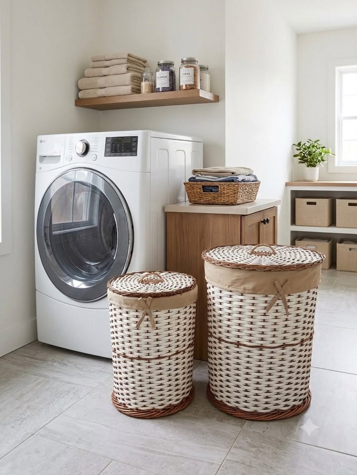 Paire de corbeille à linge en osier naturel
