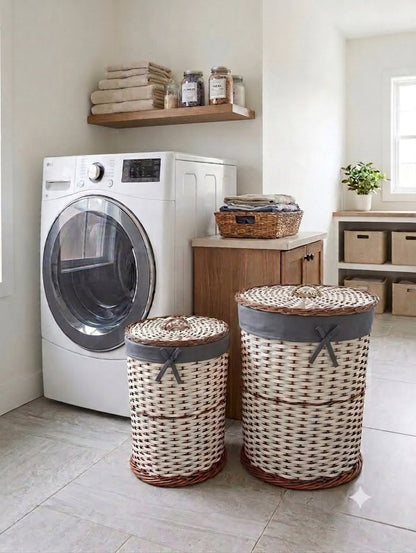 Paire de corbeille à linge en osier naturel