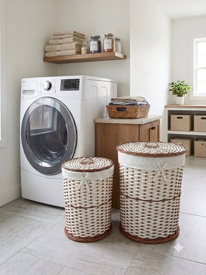 Paire de corbeille à linge en osier naturel