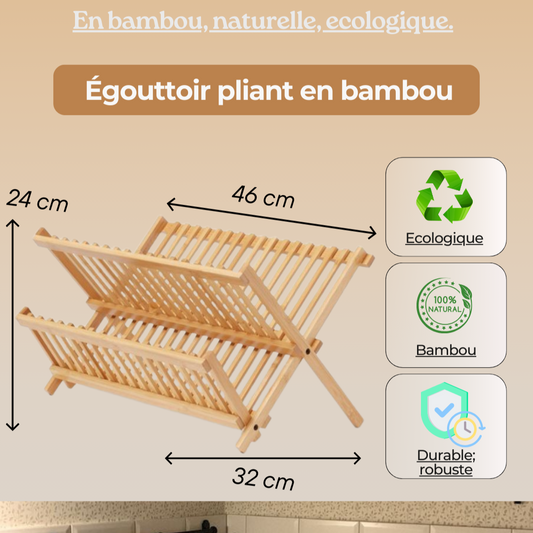 Égouttoir vaisselles pliant 2 niveaux (En bambou) Grand modèle