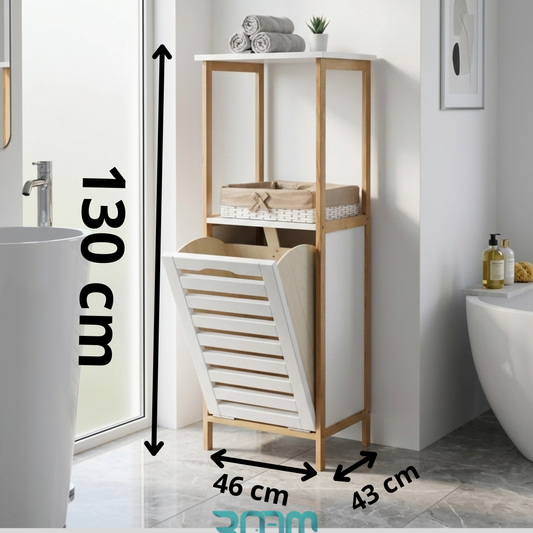 GRAND MODELE / Meuble salle de bain et panier à linge en bois hêtre