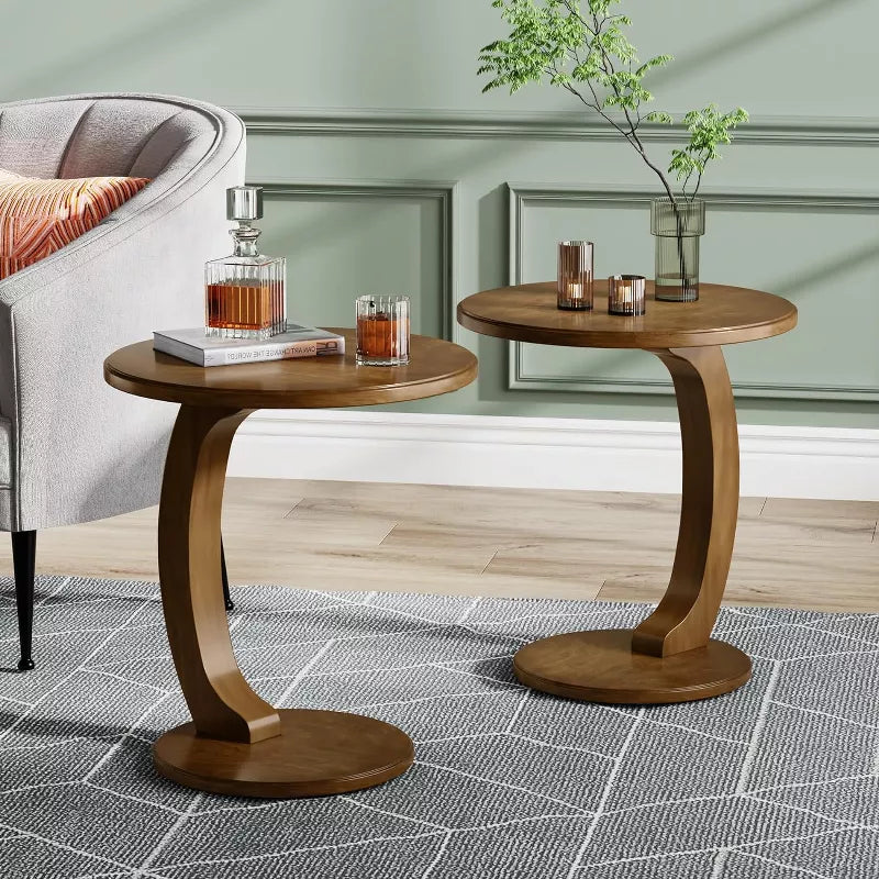 Table mobile Curvy, table d'appoint Ronde en Bois hetre, Bout de canapé, Table basse, Table de lit