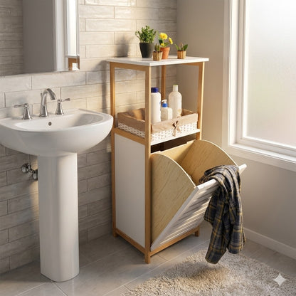 Meuble salle de bain et panier à linge en bois hêtre